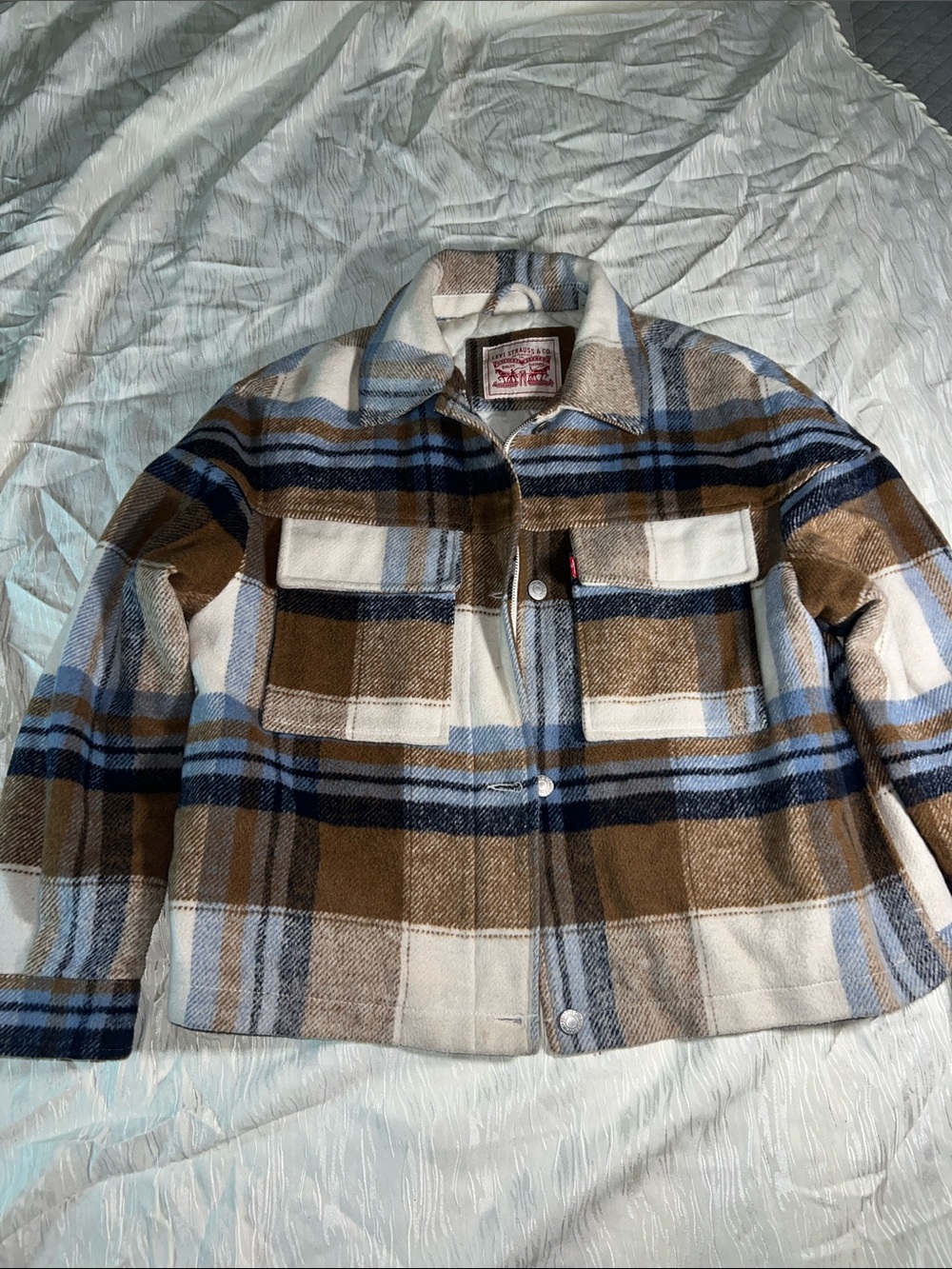 Levi's Kids Plaid Shacket Jacket - Brown, Blue & Cream